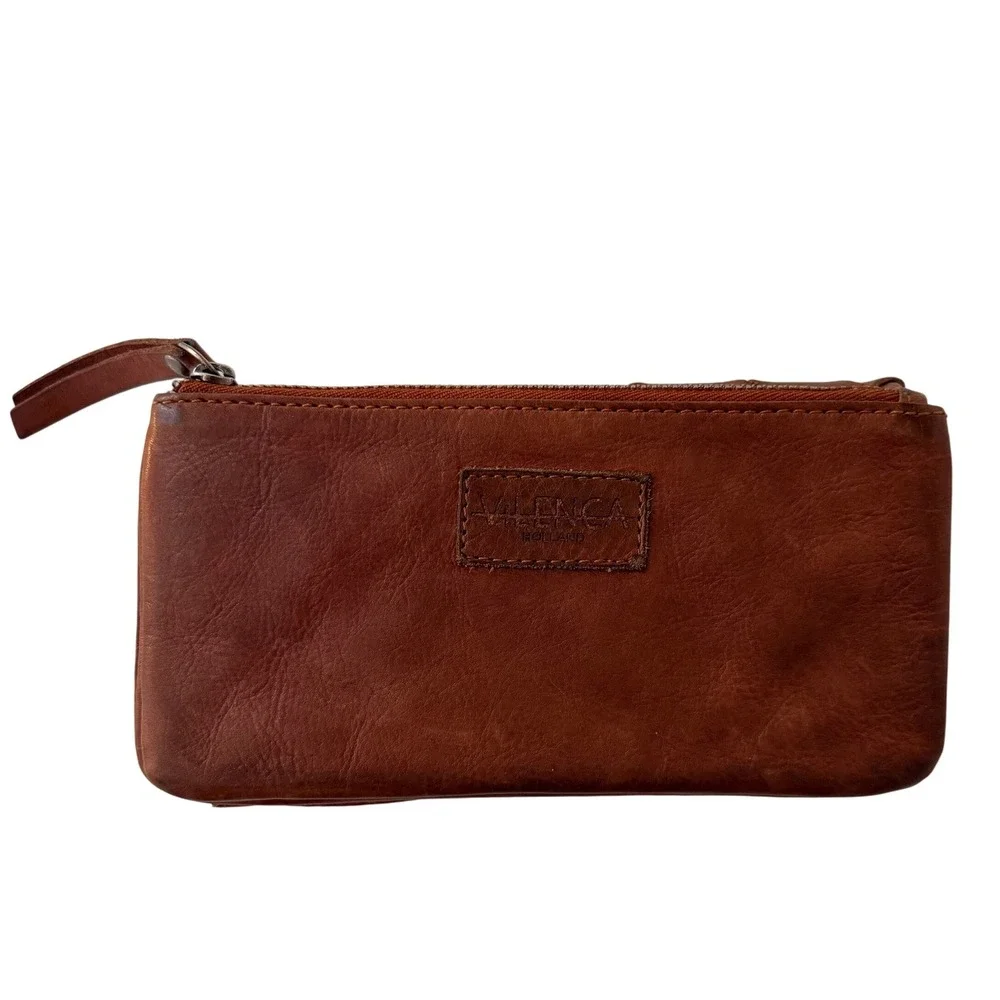 Valenca‎ Holland Distressed Brown Woven Leather Clutch Wallet Zipper Pocket - Picture 2 of 10